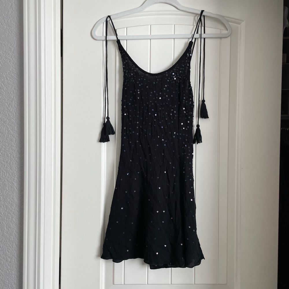 Free people black sequin mini tank dress can